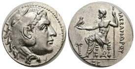 Kings of Macedon. Alexander III 'the Great', AR Tetradrachm, 17.21 g 31.74 mm. 336-323 BC. Arados. Dated CY 63 (197/6 BC).
Obv: Head of Herakles right...