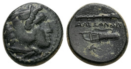 Kings of Macedon. Alexander III ‘the Great’. Ae, 6.72 g 18.27 mm. 336-323 BC. Uncertain Macedonian mint. 
Obv: Head of Herakles right, wearing lion's ...