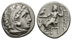 Kings of Macedon. Philip III Arrhidaios. AR Drachm, 4.42 g 17.75 mm. 323-317 BC. Kolophon.
Obv: Head of Herakles right, wearing lion skin.
Rev: ΦΙΛΙΠΠ...