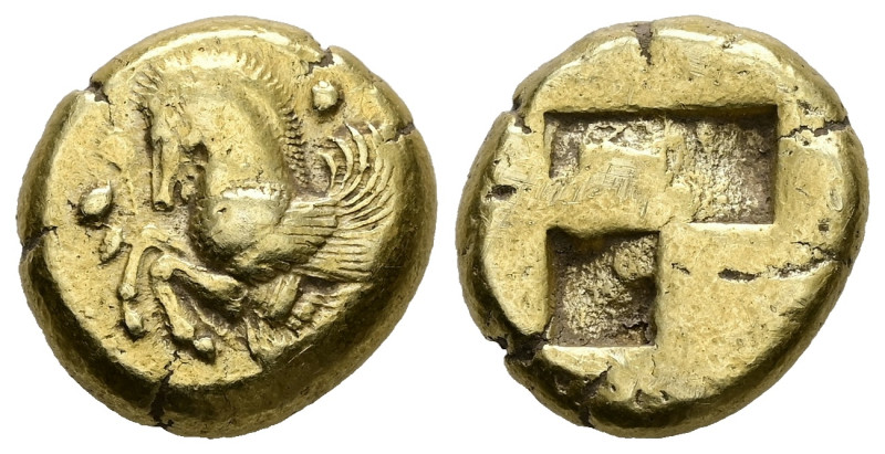 Mysia, Lampsakos. Circa 412 BC. EL Stater, 15.38 g 19.91 mm
Obv: Forepart of Pe...