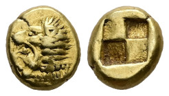 Ionia, Erythrai. EL Hekte, 2.57 g 10.78 mm. Circa 550-500 BC.
Obv: Head of Herakles left, wearing lion skin.
Rev: Quadripartite incuse square.
Ref:...