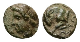 Ionia, Magnesia ad Maeandrum. Ae, 0.63 g 8.91 mm. Circa 400-350 BC.
Obv: Laureate head of Apollo left.
Rev: Forepart of bull butting left.
Ref: SNG Co...