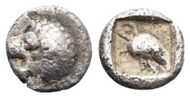 Ionia, Miletos, AR Tetartemorion, 0.22 g, 5.83 mm. Late 6th-early 5th century BC.
Obv: Head of roaring lion left
Rev: Eagle standing left within incus...