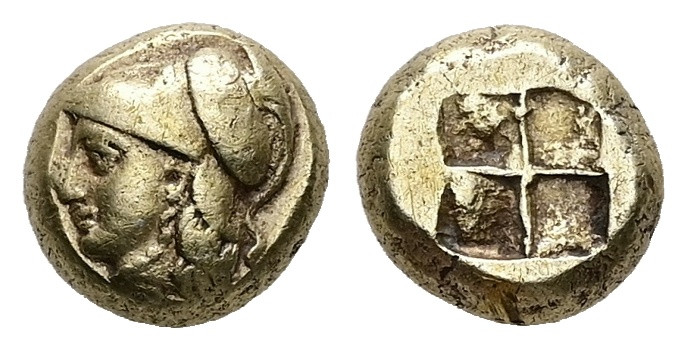 Ionia, Phokaia. EL Hekte, 2.57 g 9.59 mm. Circa 387-326 BC.
Obv: Head of Athena ...