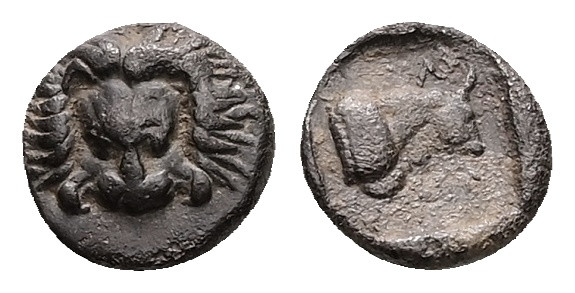 Ionia, Samos. AR Obol, 0.56 g 8.30 mm. Circa 370-365 BC.
Obv: Lions scalp facing...