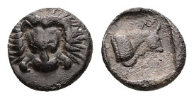 Ionia, Samos. AR Obol, 0.56 g 8.30 mm. Circa 370-365 BC.
Obv: Lions scalp facing.
Rev.: Σ-Α; Forepart of bull right.
Ref.: HGC 6, 1228.
Fine