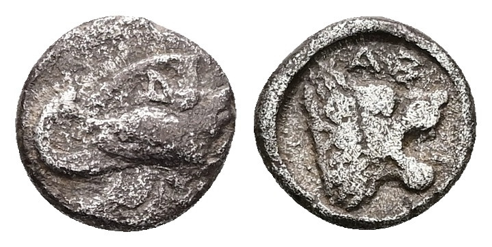 Ionia, Samos. AR Triobol, 1.08 g 10.52 mm. Circa 480-439 BC. 
Obv: Forepart of a...