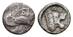 Ionia, Samos. AR Triobol, 1.08 g 10.52 mm. Circa 480-439 BC. 
Obv: Forepart of a winged boar to right, with one wing above and the other below the boa...