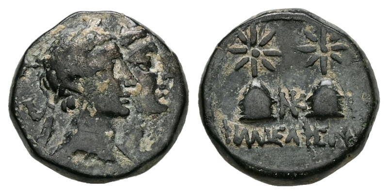 Lydia, Philadelphia. Ae, 4.21 g 15.88 mm. 2nd-1st Centuries BC.
Obv: Jugate diad...