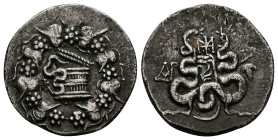 Phrygia, Apameia, AR Cistophoric Tetradrachm, 11.66 g 26.67 mm. Circa 166-133 BC. Circa 150-140 BC. 
Obv: Cista mystica with serpent; all within ivy w...
