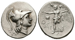 Pamphylia, Side. AR Tetradrachm, 16.85 g 31.38 mm. Circa 205-100 BC. Ar-, magistrate.
Obv: Head of Athena right, wearing crested Corinthian helmet
R...