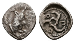 Lycia. Kuprilli. 1/6 AR Stater, 1.21 g 12.79 mm. 500-420 BC. 
Obv: Bull protome right 
Rev: KOΠ, triskeles within dotted border within incuse circle. ...