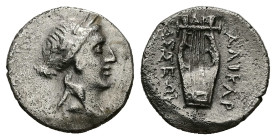 Caria, Halikarnassos. AR Hemidrachm, 2.27 g 15.44 mm. Circa 2nd-1st centuries BC.
Obv: Laureate head of Apollo right.
Rev: AΛΙΚΑΡ / ΝΑΣΣΕΩΝ. Lyre; mon...