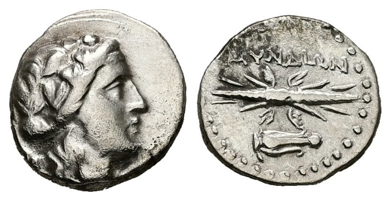 Caria, Myndos. AR Hemidrachm, 2.12 g 13.94 mm. Mid 2nd century BC.
Obv: Wreathe...