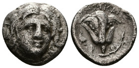 Caria. Rhodes. AR Hemidrachm, 1.41 g 11.90 mm. Circa 275-250 BC. Erasikles, magistrate.
Obv: Radiate head of Helios facing slightly right.
Rev: EPAΣIK...