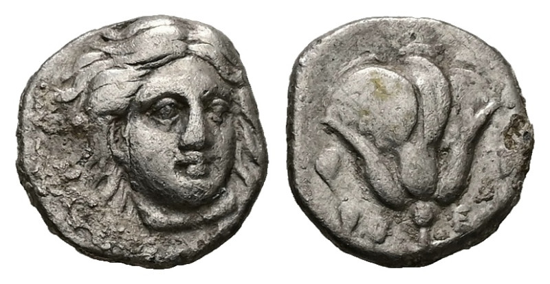 Caria, Rhodes. AR Hemidrachm, 1.50 g 12.45 mm. Circa 340-316 BC.
Obv: Head of He...