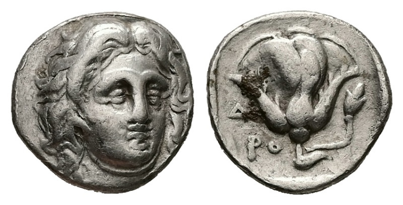 Caria, Rhodes. AR Hemidrachm, 1.63 g 12.44 mm. Circa 305-275 BC.
Obv: Head of He...