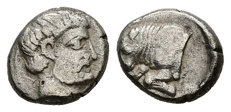 Caria, Uncertain ('Mint E'). AR Diobol, 1.25 g 11.13 mm. Circa 380-340 BC.
Obv: ...