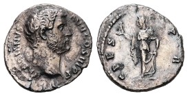 Hadrian, AD 117-138. AR, Denarius. 2.61 g. 18.35 mm. Rome.
Obv: HADRIANVS AVG COS III P P. Bare head of Hadrian, right.
Rev: SPES P R. Spes advancin...