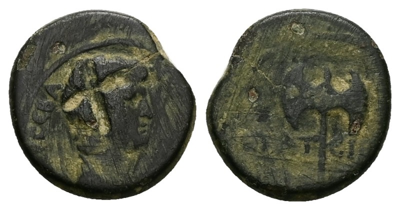 Lydia, Thyateira. Nero, AD 54-68. AE. 2.83 g. 15.85 mm.
Obv: Draped bust of Ner...