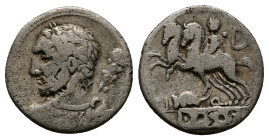 Ti. Quinctius, 112-111 BC. AR, Denarius. 3.50 g. 18.26 mm. Rome.
Obv: Bust of Hercules seen from behind, with head turned to left and club over right ...
