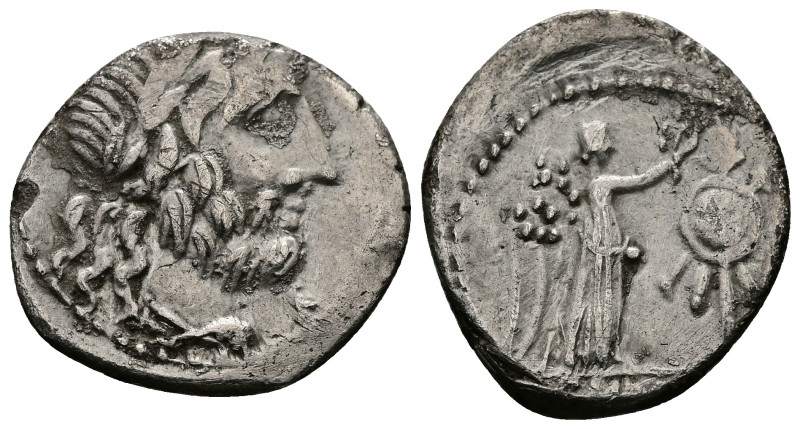 Cn. Lentulus Clodianus, 88 BC. AR, Quinarius. 1.79 g. 15.96 mm. Rome.
Obv: Laure...
