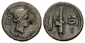 C. Norbanus, 83 BC. AR, Denarius. 3.64 g. 19.17 mm. Rome.
Obv: XXXIII C·NORBANVS. Head of Venus, right, wearing diadem.
Rev: Corn-ear, fasces with axe...