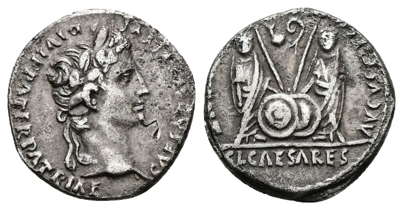 Augustus, 27 BC-AD 14. AR, Denarius. 3.49 g. 18.00 mm. Lugdunum.
Obv: CAESAR AVG...