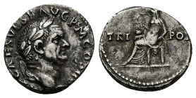 Vespasian, 69-79 AD. AR, Denarius. 3.05 g. 17.44 mm. Rome.
Obv: [IMP] CAES VESP AVG P M COS IIII. Head of Vespasian, laureate, right.
Rev: TRI POT. Ve...