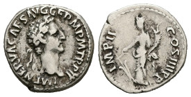 Nerva, AD 96-98. AR, Denarius. 3.30 g. 18.77 mm. Rome.
Obv: IMP NERVA CAES AVG GERM P M TR P II. Head of Nerva, laureate, right.
Rev: IMP II COS IIII ...