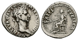 Nerva, AD 96-98. AR, Denarius. 3.30 g. 19.13 mm. Rome.
Obv: IMP NERVA CAES AVG PM TR P COS II P P. Head of Nerva, laureate, right.
Rev: SALVS PVBLICA....