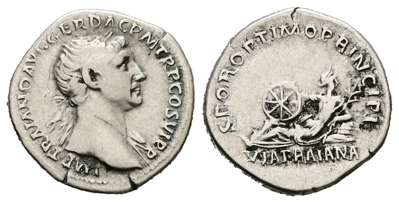 Trajan, AD 98-117. AR, Denarius. 3.42 g. 19.78 mm. Rome.
Obv: IMP TRAIANO AVG GE...