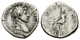Hadrian, AD 117-138. AR, Denarius. 3.36 g. 19.10 mm. Rome.
Obv: IMP CAESAR TRAIAN HADRIANVS AVG. Head of Hadrian, laureate, right.
Rev: P M TR P COS I...