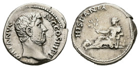 Hadrian, AD 117-138. AR, Denarius. 3.19 g. 18.20 mm. Rome.
Obv: HADRIANVS AVG COS III P P. Head of Hadrian, right.
Rev: HISPANIA. Hispania reclining l...