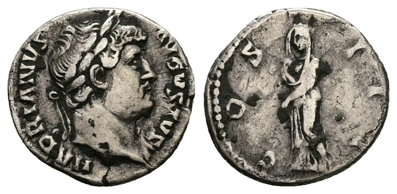 Hadrian, AD 117-138. AR, Denarius. 3.23 g. 17.77 mm. Rome.
Obv: HADRIANVS AVGVST...