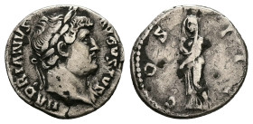 Hadrian, AD 117-138. AR, Denarius. 3.23 g. 17.77 mm. Rome.
Obv: HADRIANVS AVGVSTVS. Head of Hadrian, laureate, right.
Rev: COS III. Pudicitia, veiled,...