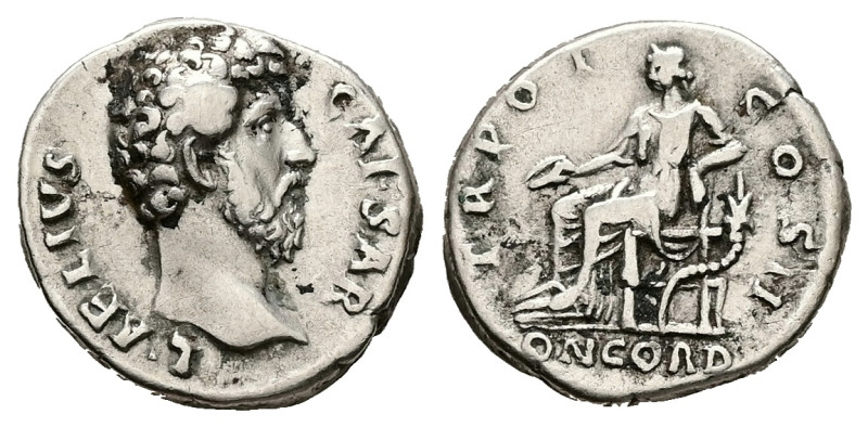 Aelius as Caesar, AD 136-138. AR, Denarius. 3.55 g. 17.23 mm. Rome.
Obv: L AELIV...