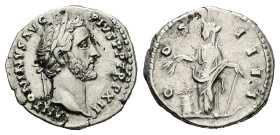 Antoninus Pius, AD 138-161. AR, Denarius. 3.37 g. 18.21 mm. Rome.
Obv: ANTONINVS AVG PIVS P P TR P XII. Head of Antoninus Pius, laureate, right.
Rev: ...