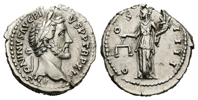 Antoninus Pius, AD 138-161. AR, Denarius. 3.53 g. 19.23 mm. Rome.
Obv: ANTONINVS...