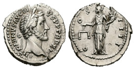 Antoninus Pius, AD 138-161. AR, Denarius. 3.53 g. 19.23 mm. Rome.
Obv: ANTONINVS AVG PIVS P P TR P XII. Head of Antoninus Pius, laureate, right.
Rev: ...