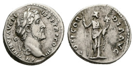 Antoninus Pius, AD 138-161. AR, Denarius. 3.55 g. 17.86 mm. Rome.
Obv: ANTONINVS AVG PIVS P P TR P COS III. Head of Antoninus Pius, laureate, right.
R...