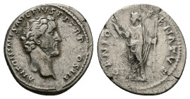 Antoninus Pius, AD 138-161. AR, Denarius. 3.18 g. 18.94 mm. Rome.
Obv: ANTONINVS AVG PIVS P P TR P COS III. Head of Antoninus Pius, laureate, right.
R...