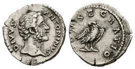 Divus Antoninus Pius, Died AD 161. AR, Denar. 3.02 g. 19.18 mm. Rome.
Obv: DIVVS ANTONINVS. Head of Antoninus Pius, bare, right.
Rev: CONSECRATIO. Eag...