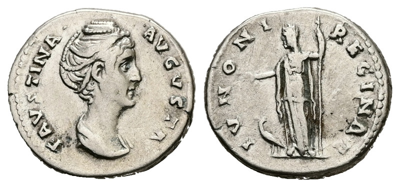 Diva Faustina, Died AD 140/1. AR, Denarius. 3.12 g. 17.87 mm. Rome.
Obv: FAVSTIN...