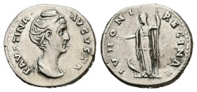 Diva Faustina, Died AD 140/1. AR, Denarius. 3.12 g. 17.87 mm. Rome.
Obv: FAVSTINA AVGVSTA. Bust of Faustina I, draped, right, hair elaborately waved i...