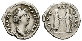 Diva Faustina, Died AD 140/1. AR, Denarius. 3.17 g. 18.38 mm. Rome.
Obv: DIVA AVG FAVSTINA. Draped bust of Diva Faustina, right. 
Rev: CONCORDIAE. Ant...
