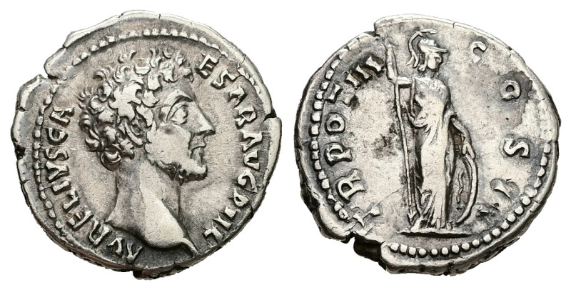 Marcus Aurelius as Caesar, AD 139-161. AR, Denarius. 3.17 g. 18.71 mm. Rome.
Obv...