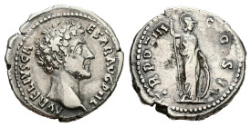 Marcus Aurelius as Caesar, AD 139-161. AR, Denarius. 3.17 g. 18.71 mm. Rome.
Obv: AVRELIVS CAESAR AVG PII F. Head of Marcus Aurelius, bare, right.
Rev...