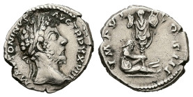 Marcus Aurelius, AD 161-180. AR, Denarius. 3.17 g. 18.64 mm. Rome.
Obv: M ANTONINVS AVG TR P XXVIII. Head of Marcus Aurelius, laureate, right.
Rev: IM...