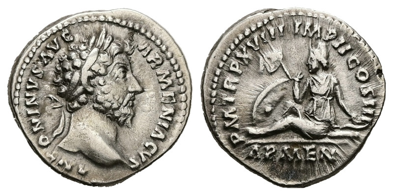 Marcus Aurelius, 161-180 AD. AR, Denarius. 3.20 g. 18.29 mm. Rome.
Obv: ANTONINV...